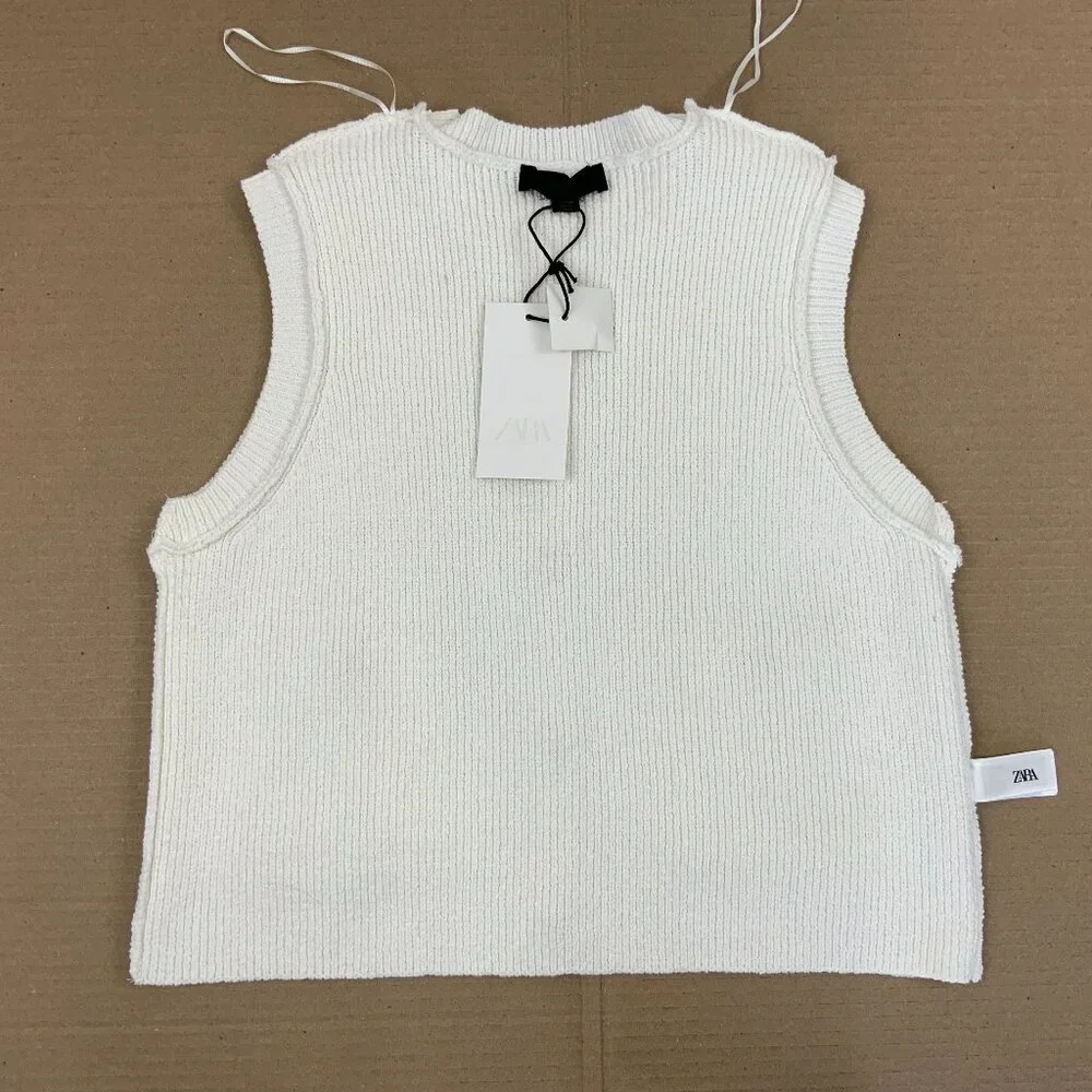 Zara Plain Knit Top/Vest in Cream with Gold Buttons Sz M - Picture 12 of 16